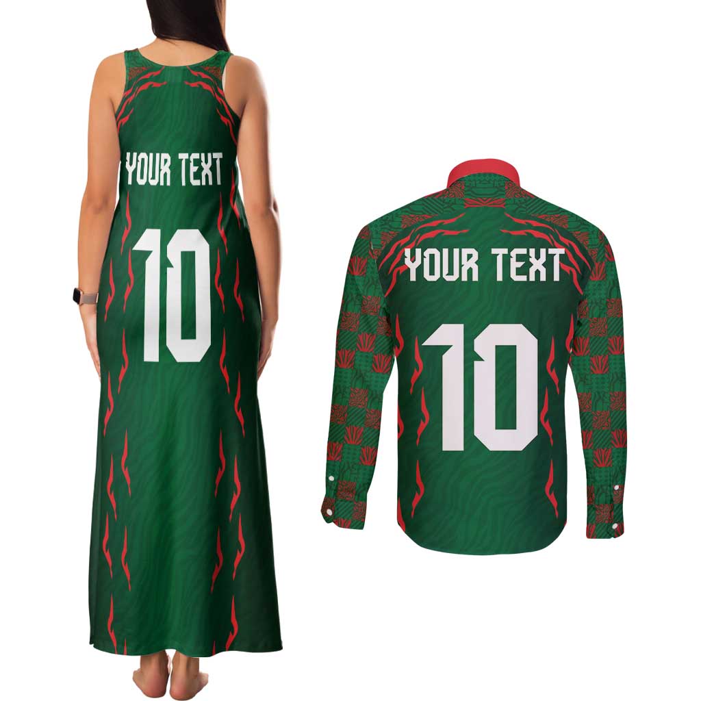 Custom Bangladesh Football Couples Matching Tank Maxi Dress and Long Sleeve Button Shirt Bengal Tigers Green-Red Warriors