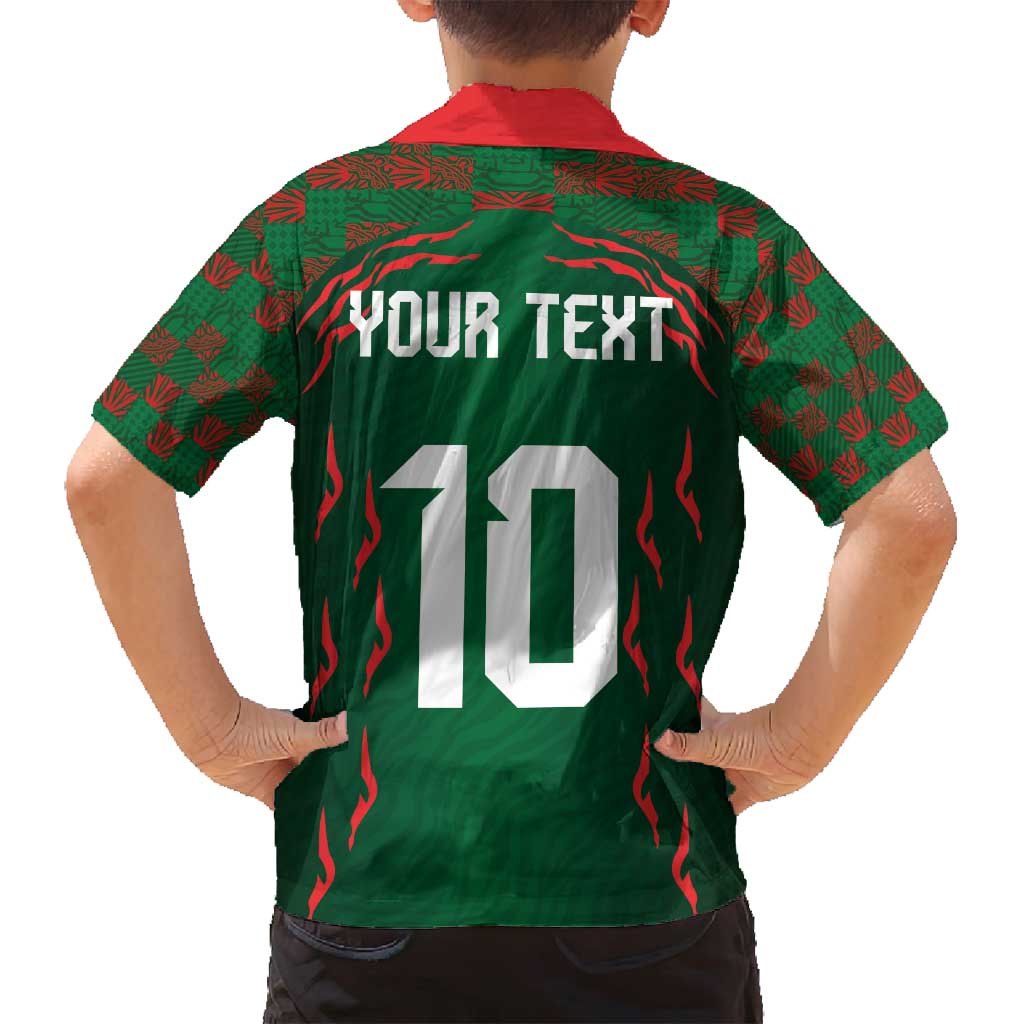 Custom Bangladesh Football Family Matching Long Sleeve Bodycon Dress and Hawaiian Shirt Bengal Tigers Green-Red Warriors