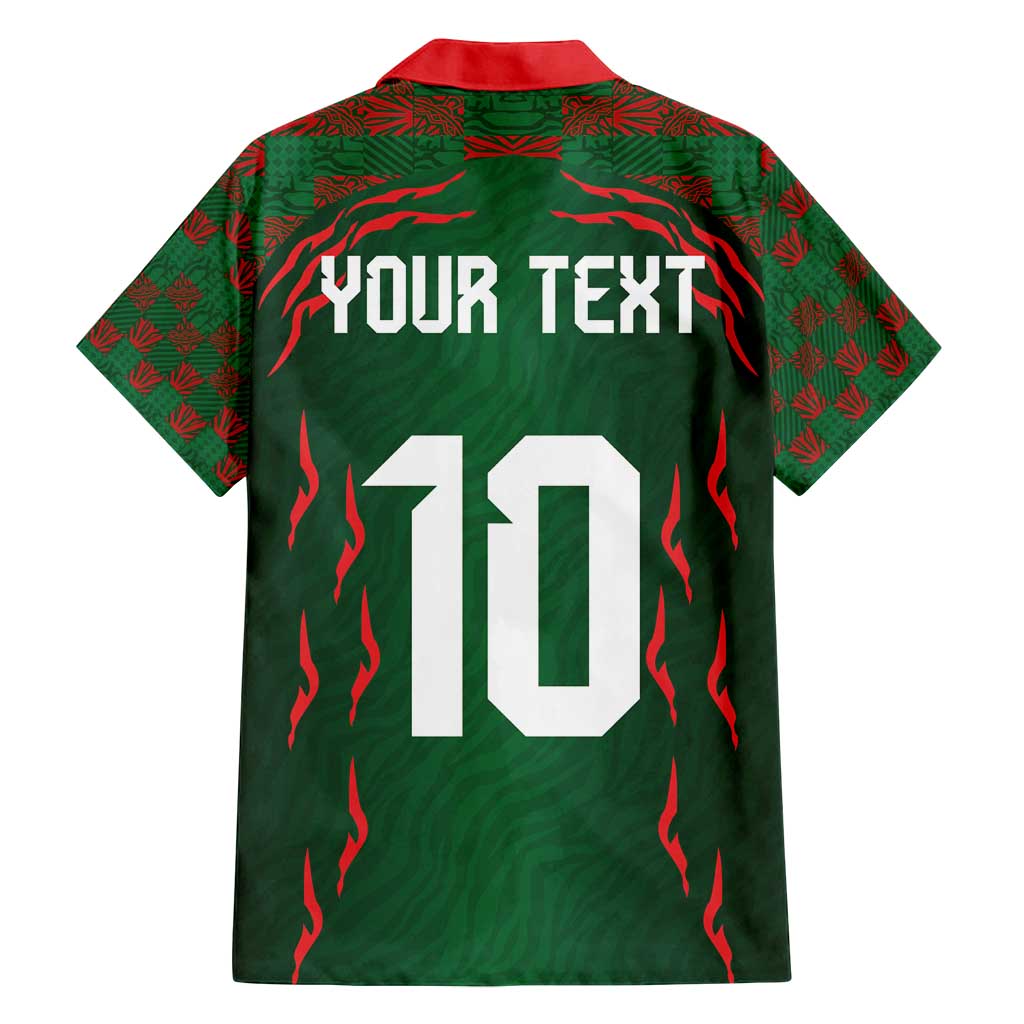 Custom Bangladesh Football Family Matching Long Sleeve Bodycon Dress and Hawaiian Shirt Bengal Tigers Green-Red Warriors