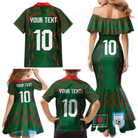 Custom Bangladesh Football Family Matching Mermaid Dress and Hawaiian Shirt Bengal Tigers Green-Red Warriors