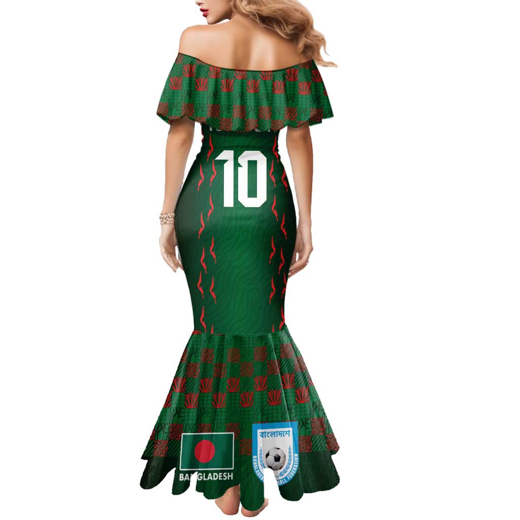 Custom Bangladesh Football Family Matching Mermaid Dress and Hawaiian Shirt Bengal Tigers Green-Red Warriors