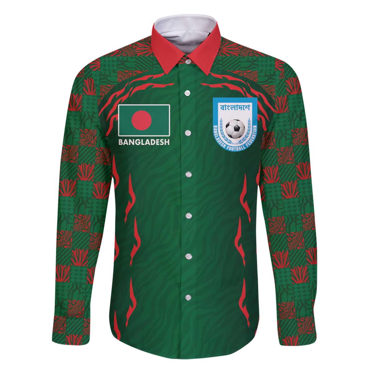 Custom Bangladesh Football Family Matching Off The Shoulder Long Sleeve Dress and Hawaiian Shirt Bengal Tigers Green-Red Warriors
