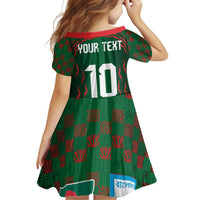 Custom Bangladesh Football Family Matching Off Shoulder Short Dress and Hawaiian Shirt Bengal Tigers Green-Red Warriors