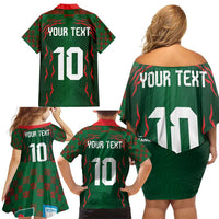 Custom Bangladesh Football Family Matching Off Shoulder Short Dress and Hawaiian Shirt Bengal Tigers Green-Red Warriors
