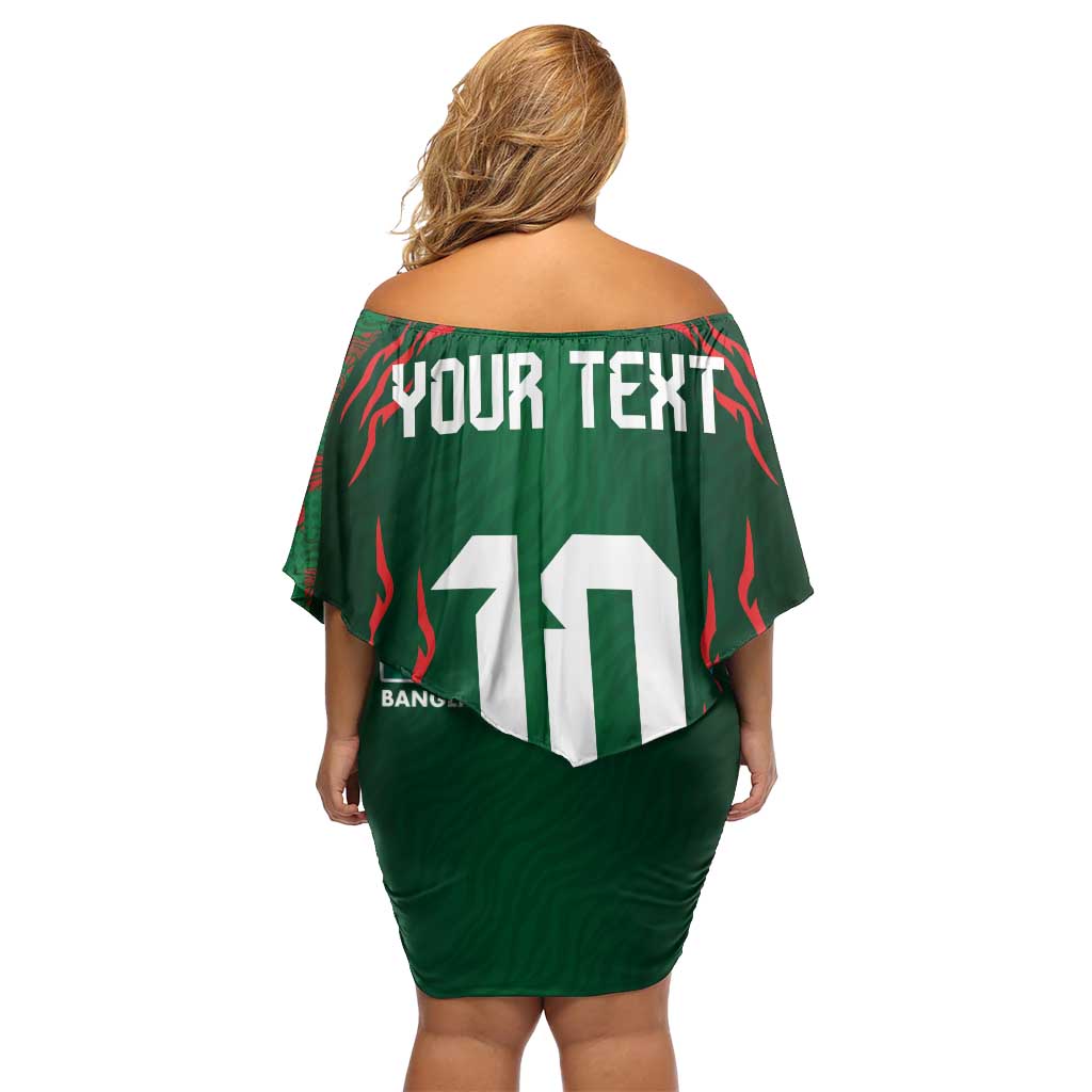 Custom Bangladesh Football Family Matching Off Shoulder Short Dress and Hawaiian Shirt Bengal Tigers Green-Red Warriors