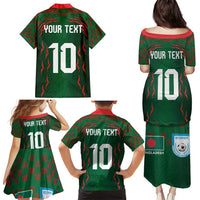 Custom Bangladesh Football Family Matching Puletasi and Hawaiian Shirt Bengal Tigers Green-Red Warriors