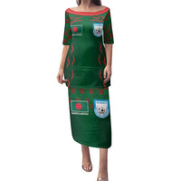 Custom Bangladesh Football Family Matching Puletasi and Hawaiian Shirt Bengal Tigers Green-Red Warriors