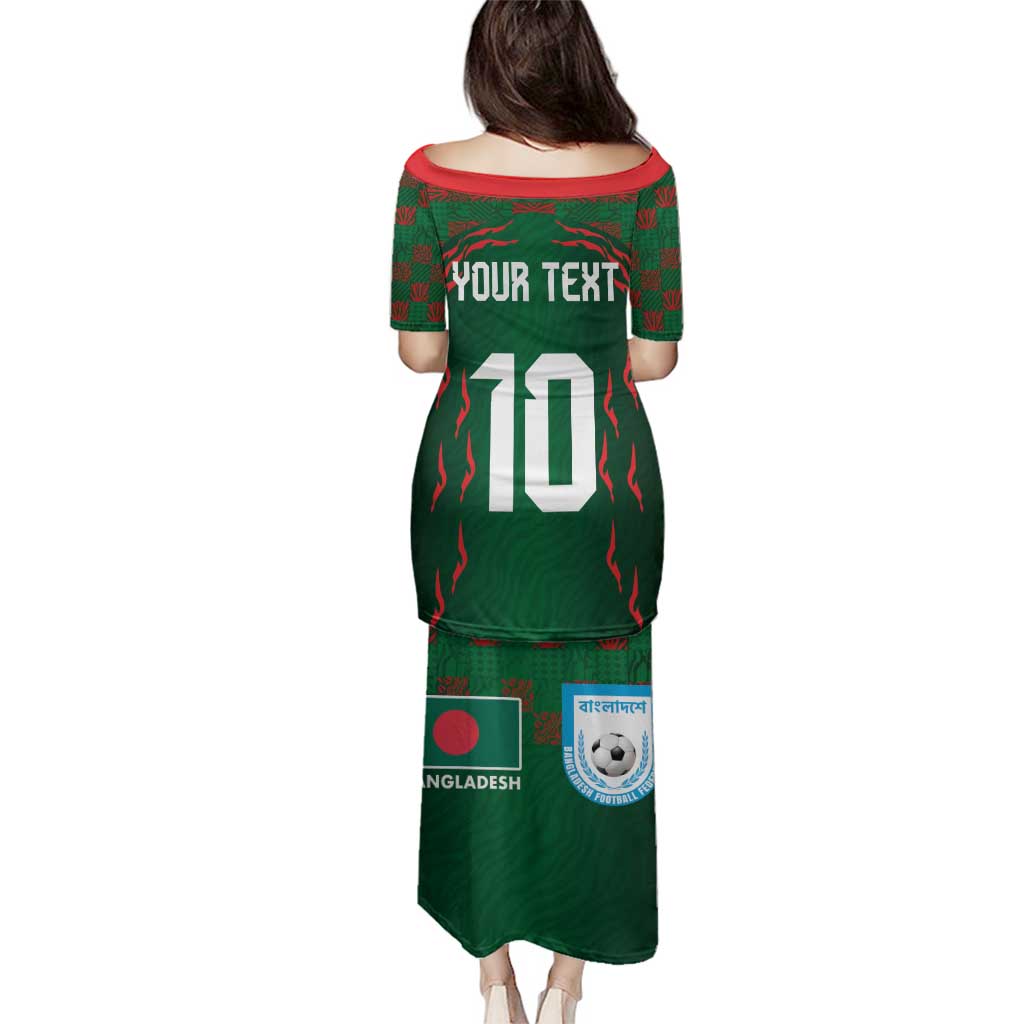 Custom Bangladesh Football Family Matching Puletasi and Hawaiian Shirt Bengal Tigers Green-Red Warriors