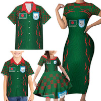 Custom Bangladesh Football Family Matching Short Sleeve Bodycon Dress and Hawaiian Shirt Bengal Tigers Green-Red Warriors