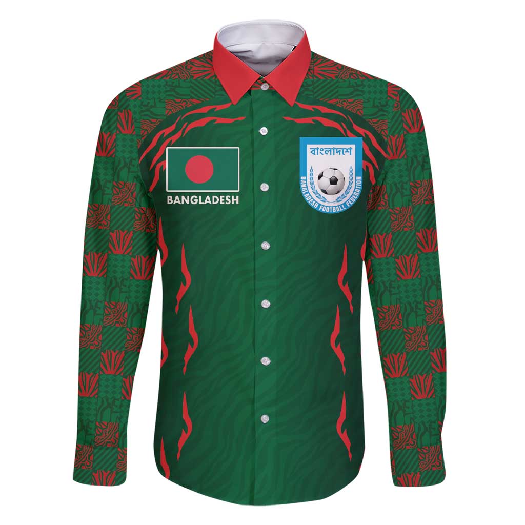Custom Bangladesh Football Family Matching Short Sleeve Bodycon Dress and Hawaiian Shirt Bengal Tigers Green-Red Warriors
