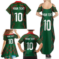 Custom Bangladesh Football Family Matching Summer Maxi Dress and Hawaiian Shirt Bengal Tigers Green-Red Warriors