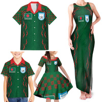 Custom Bangladesh Football Family Matching Tank Maxi Dress and Hawaiian Shirt Bengal Tigers Green-Red Warriors