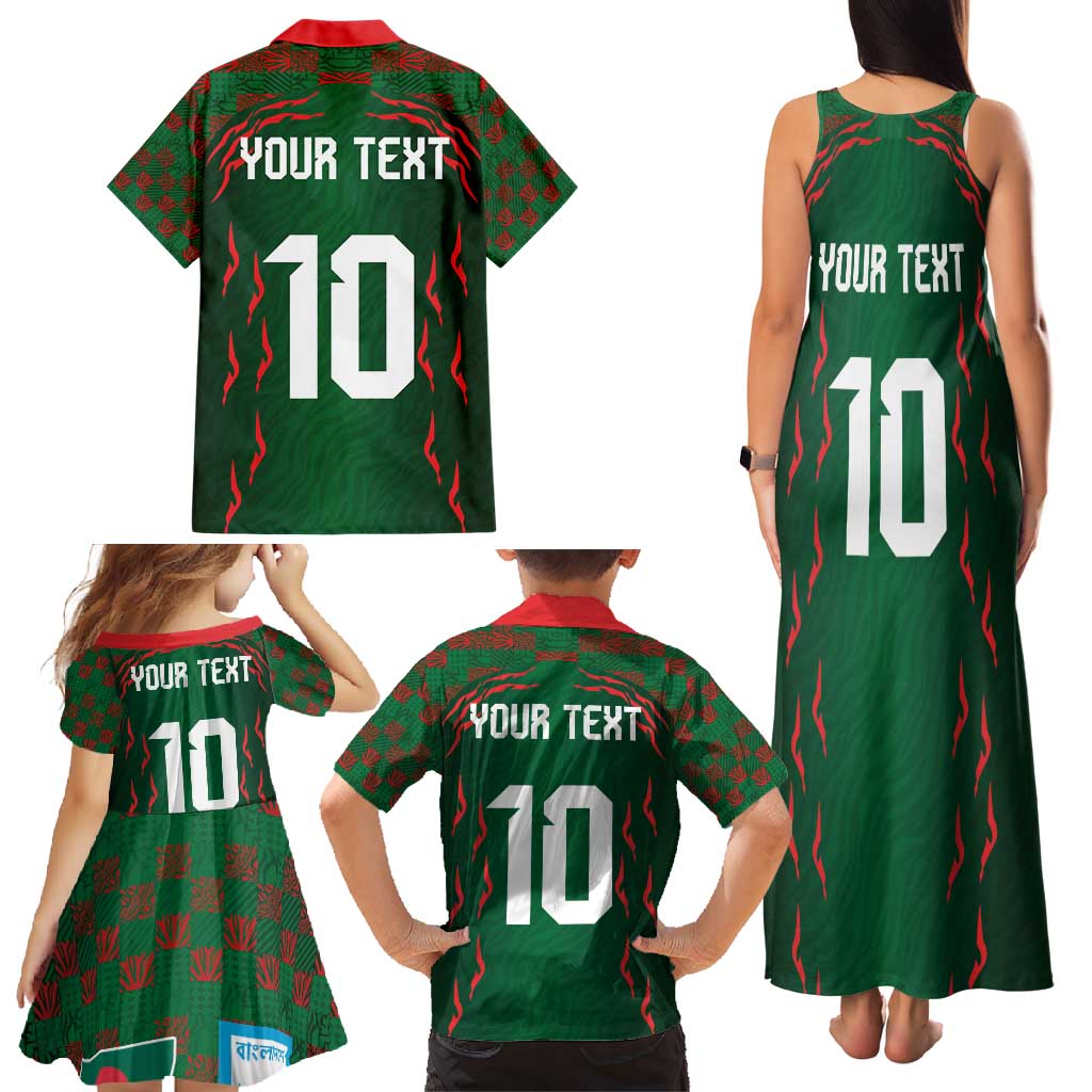 Custom Bangladesh Football Family Matching Tank Maxi Dress and Hawaiian Shirt Bengal Tigers Green-Red Warriors