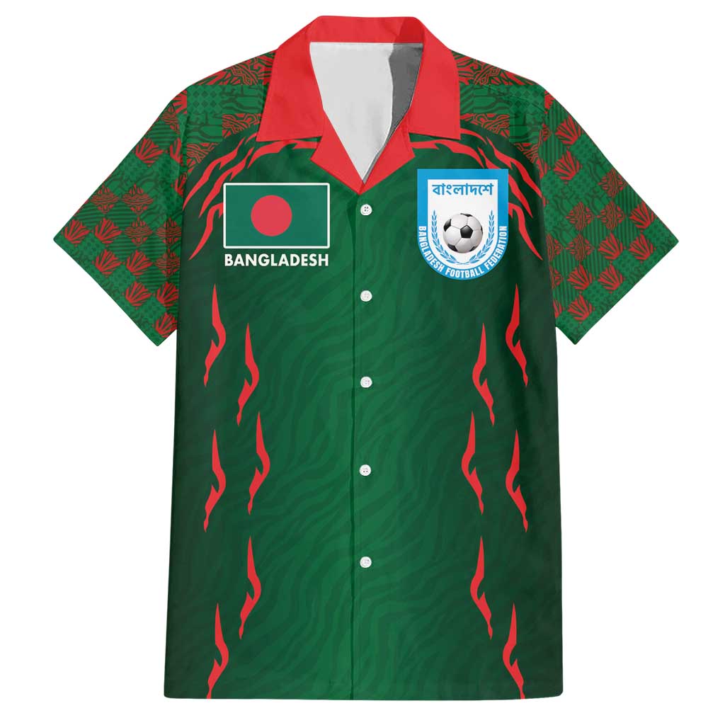 Custom Bangladesh Football Hawaiian Shirt Bengal Tigers Green-Red Warriors
