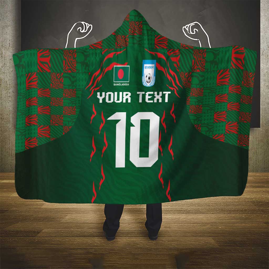 Custom Bangladesh Football Hooded Blanket Bengal Tigers Green-Red Warriors
