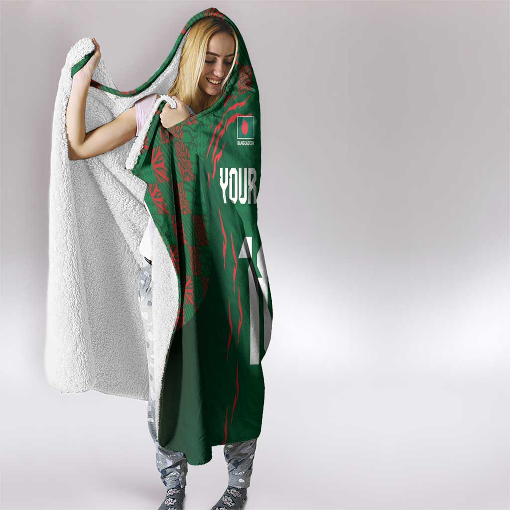 Custom Bangladesh Football Hooded Blanket Bengal Tigers Green-Red Warriors