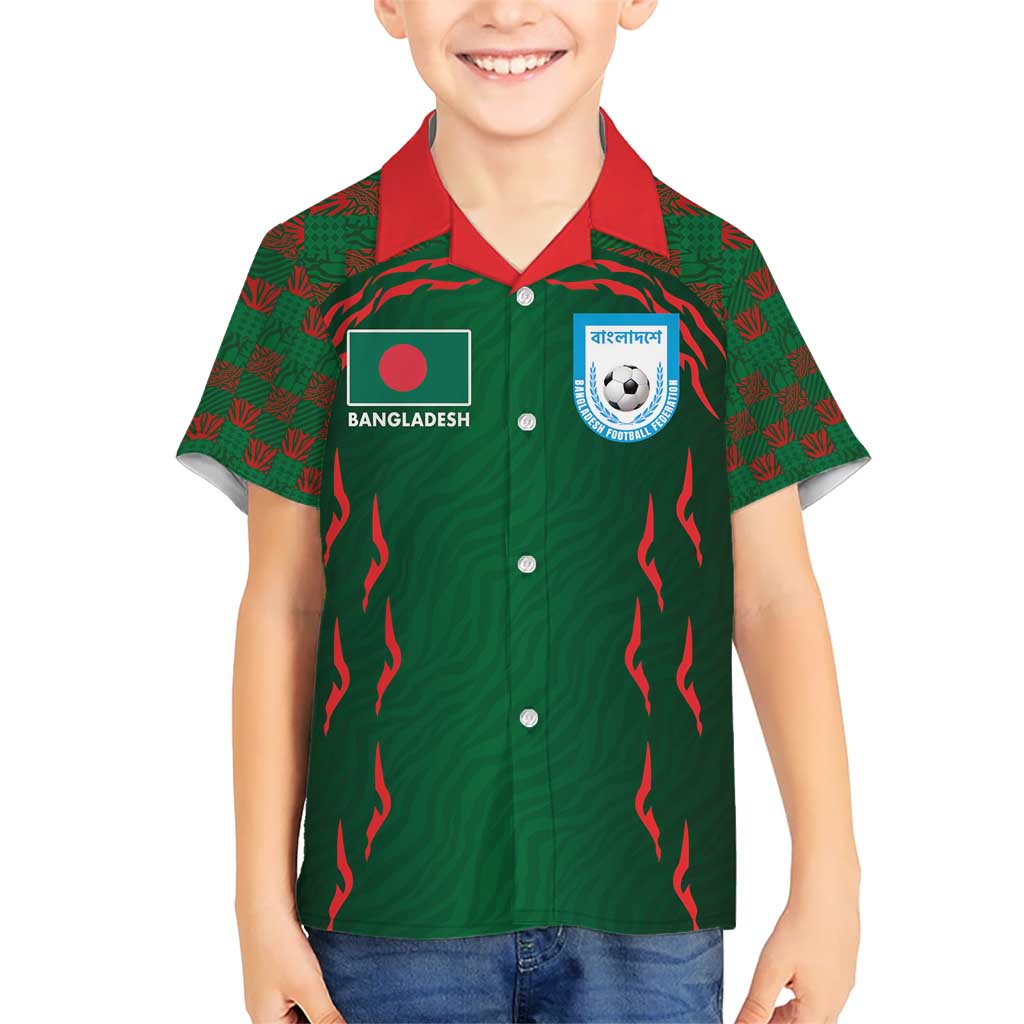 Custom Bangladesh Football Kid Hawaiian Shirt Bengal Tigers Green-Red Warriors