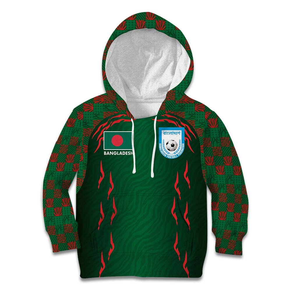 Custom Bangladesh Football Kid Hoodie Bengal Tigers Green-Red Warriors
