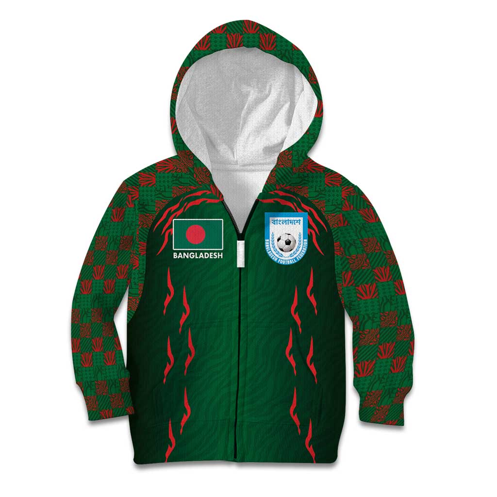 Custom Bangladesh Football Kid Hoodie Bengal Tigers Green-Red Warriors