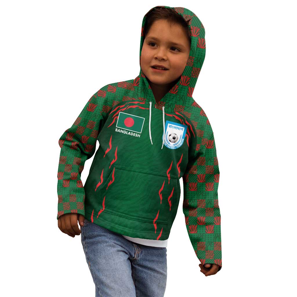 Custom Bangladesh Football Kid Hoodie Bengal Tigers Green-Red Warriors