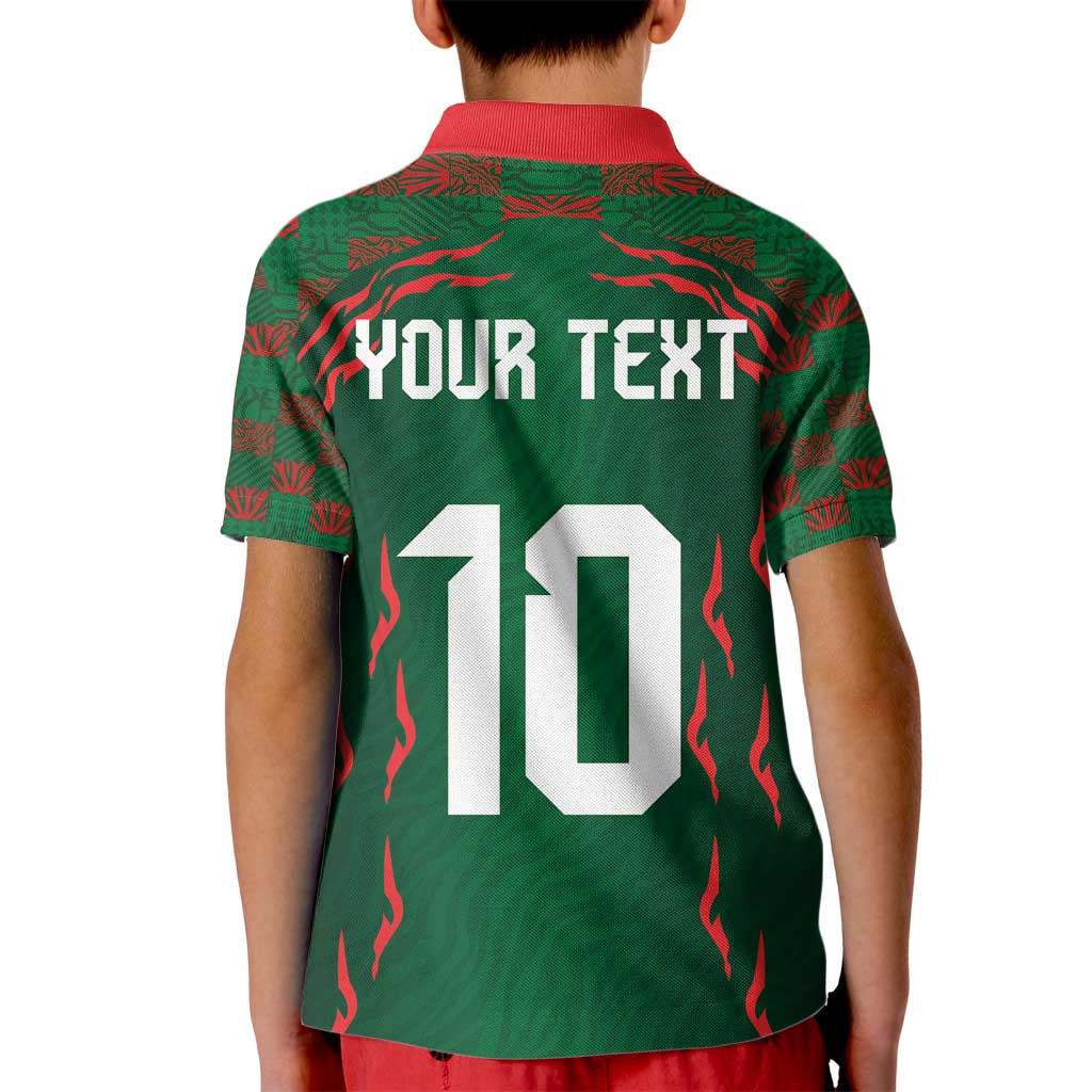 Custom Bangladesh Football Kid Polo Shirt Bengal Tigers Green-Red Warriors