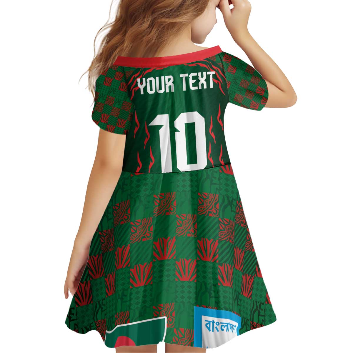 Custom Bangladesh Football Kid Short Sleeve Dress Bengal Tigers Green-Red Warriors