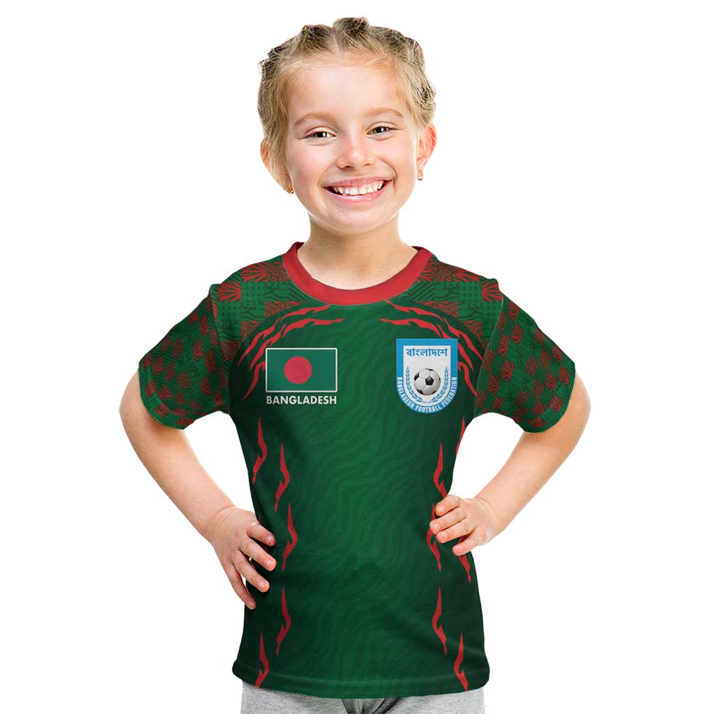 Custom Bangladesh Football Kid T Shirt Bengal Tigers Green-Red Warriors