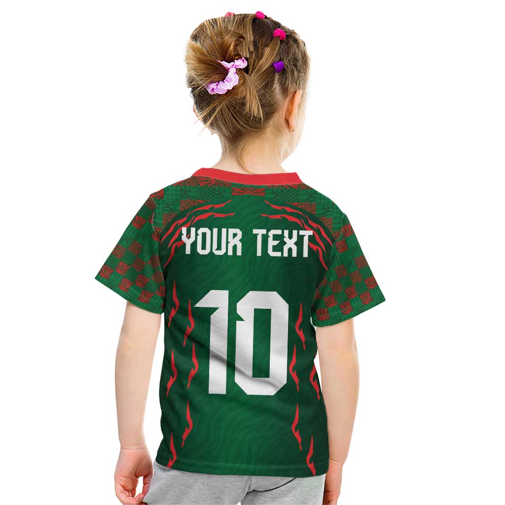 Custom Bangladesh Football Kid T Shirt Bengal Tigers Green-Red Warriors