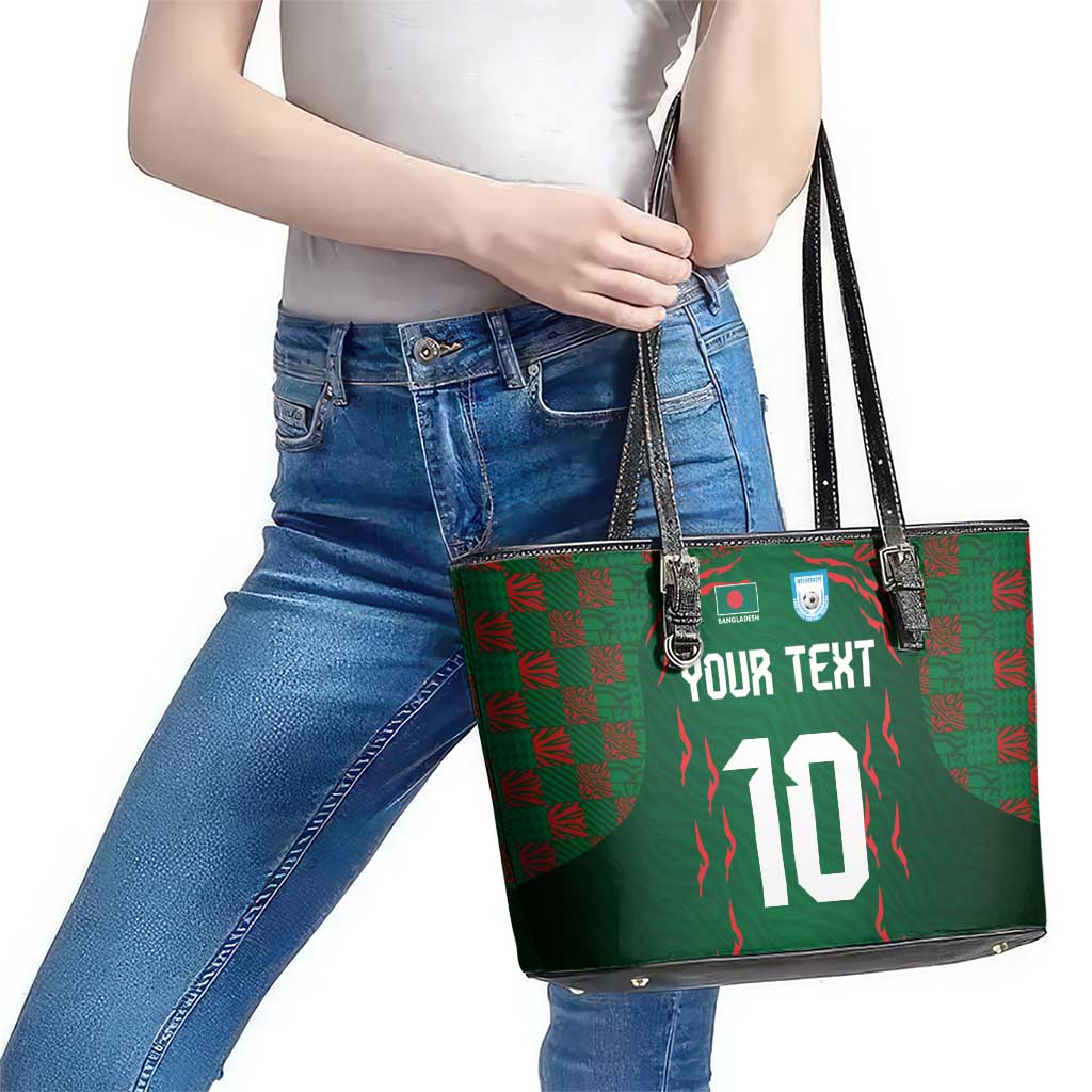 Custom Bangladesh Football Leather Tote Bag Bengal Tigers Green-Red Warriors