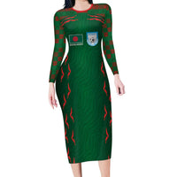 Custom Bangladesh Football Long Sleeve Bodycon Dress Bengal Tigers Green-Red Warriors