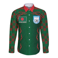 Custom Bangladesh Football Long Sleeve Button Shirt Bengal Tigers Green-Red Warriors