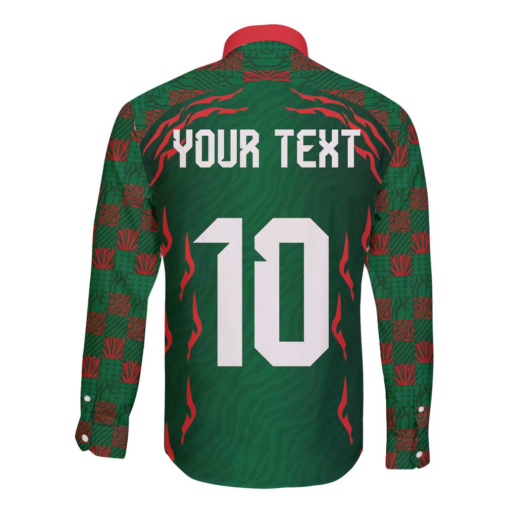 Custom Bangladesh Football Long Sleeve Button Shirt Bengal Tigers Green-Red Warriors