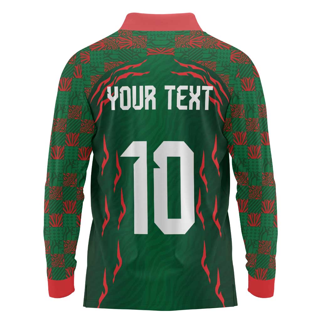 Custom Bangladesh Football Long Sleeve Polo Shirt Bengal Tigers Green-Red Warriors