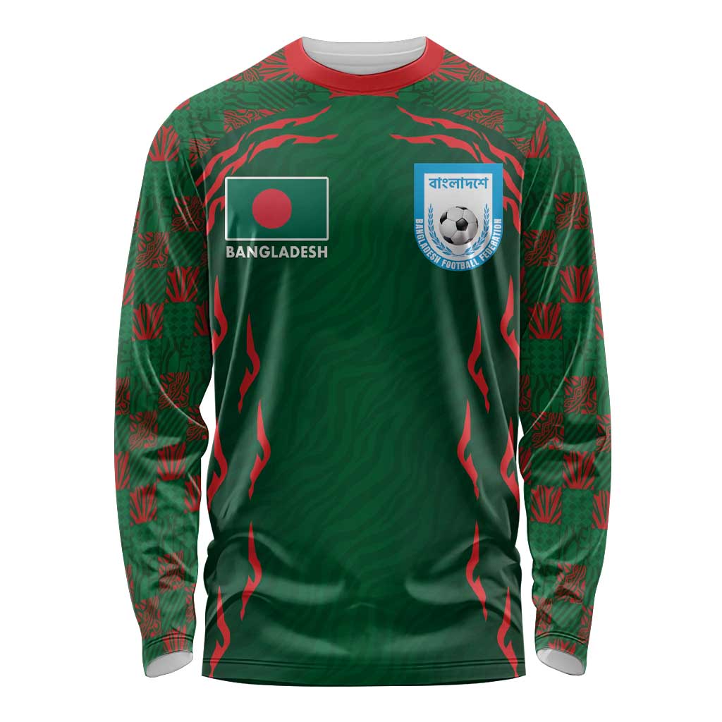 Custom Bangladesh Football Long Sleeve Shirt Bengal Tigers Green-Red Warriors