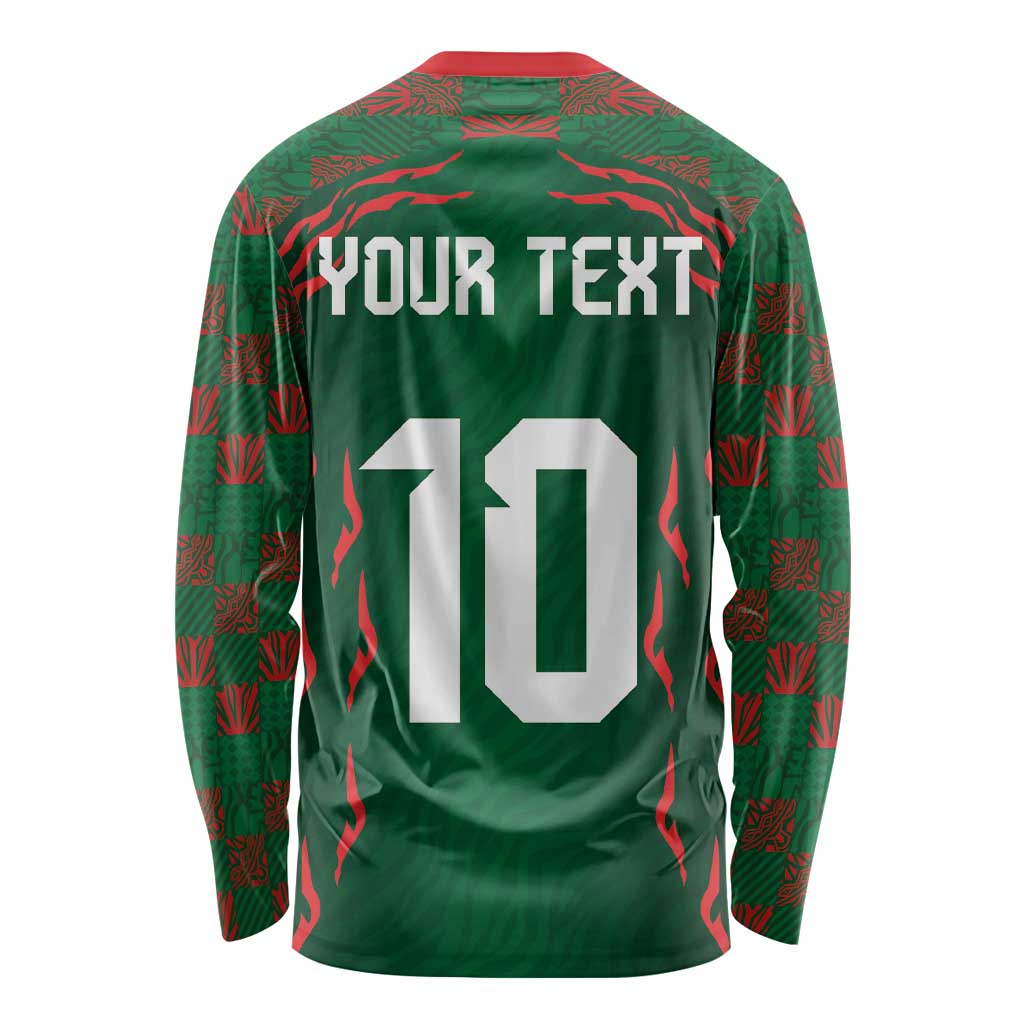 Custom Bangladesh Football Long Sleeve Shirt Bengal Tigers Green-Red Warriors
