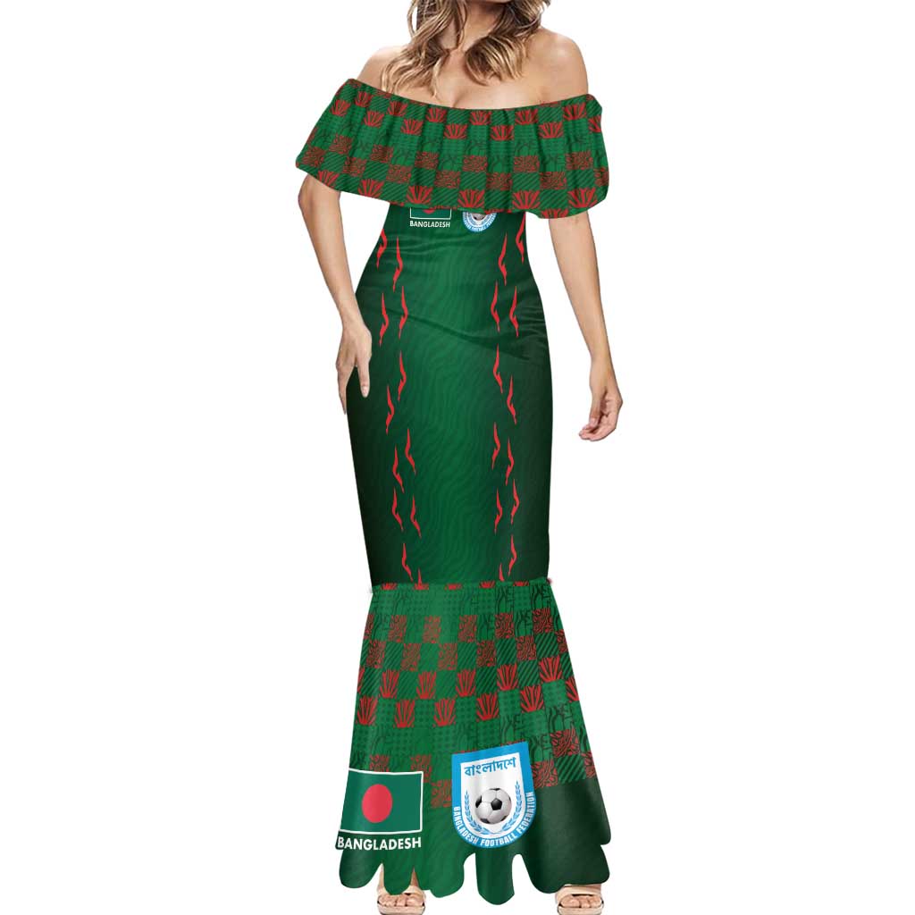 Custom Bangladesh Football Mermaid Dress Bengal Tigers Green-Red Warriors