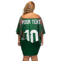 Custom Bangladesh Football Off Shoulder Short Dress Bengal Tigers Green-Red Warriors