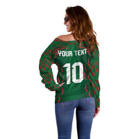 Custom Bangladesh Football Off Shoulder Sweater Bengal Tigers Green-Red Warriors
