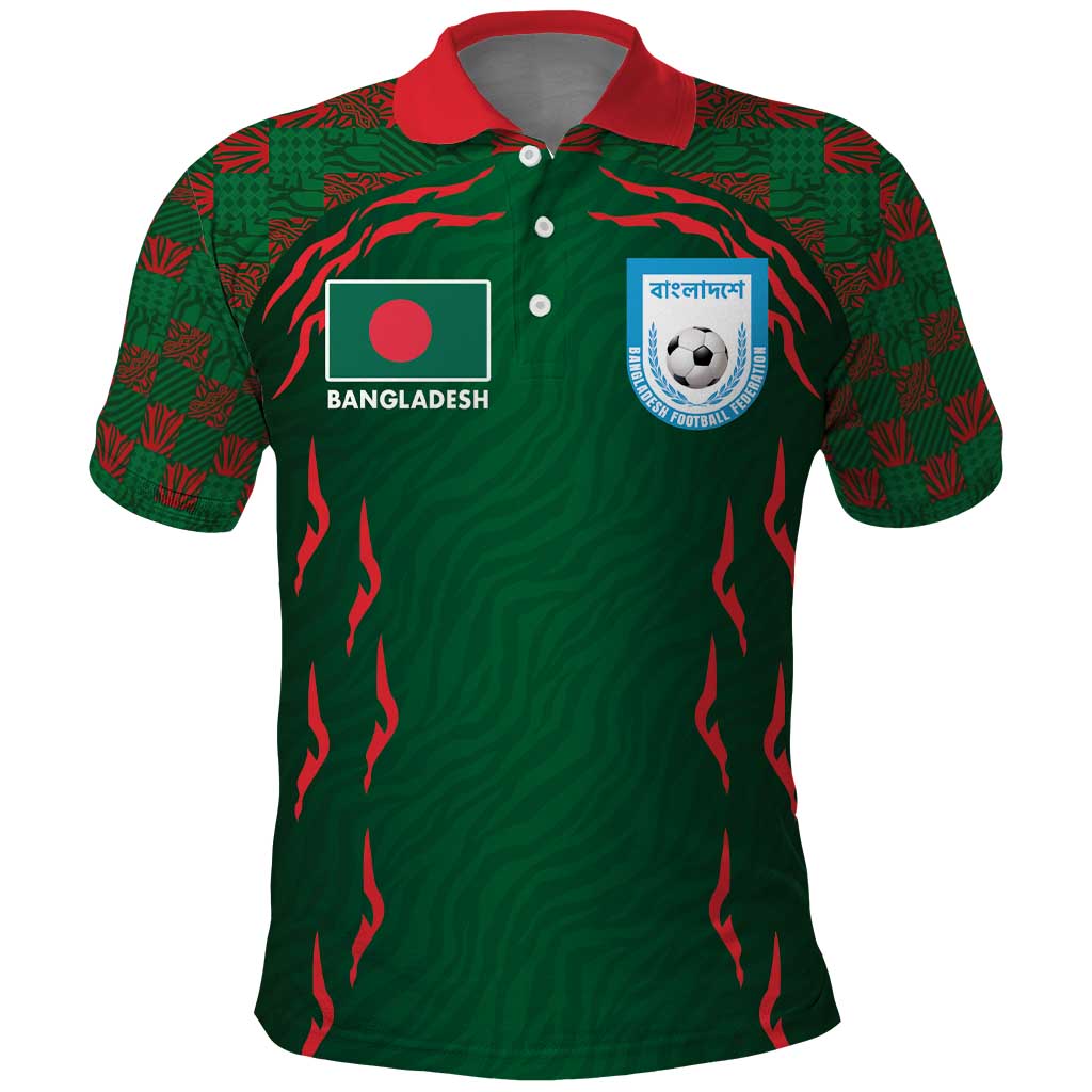 Custom Bangladesh Football Polo Shirt Bengal Tigers Green-Red Warriors