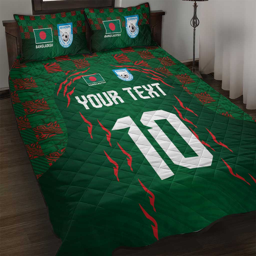 Custom Bangladesh Football Quilt Bed Set Bengal Tigers Green-Red Warriors
