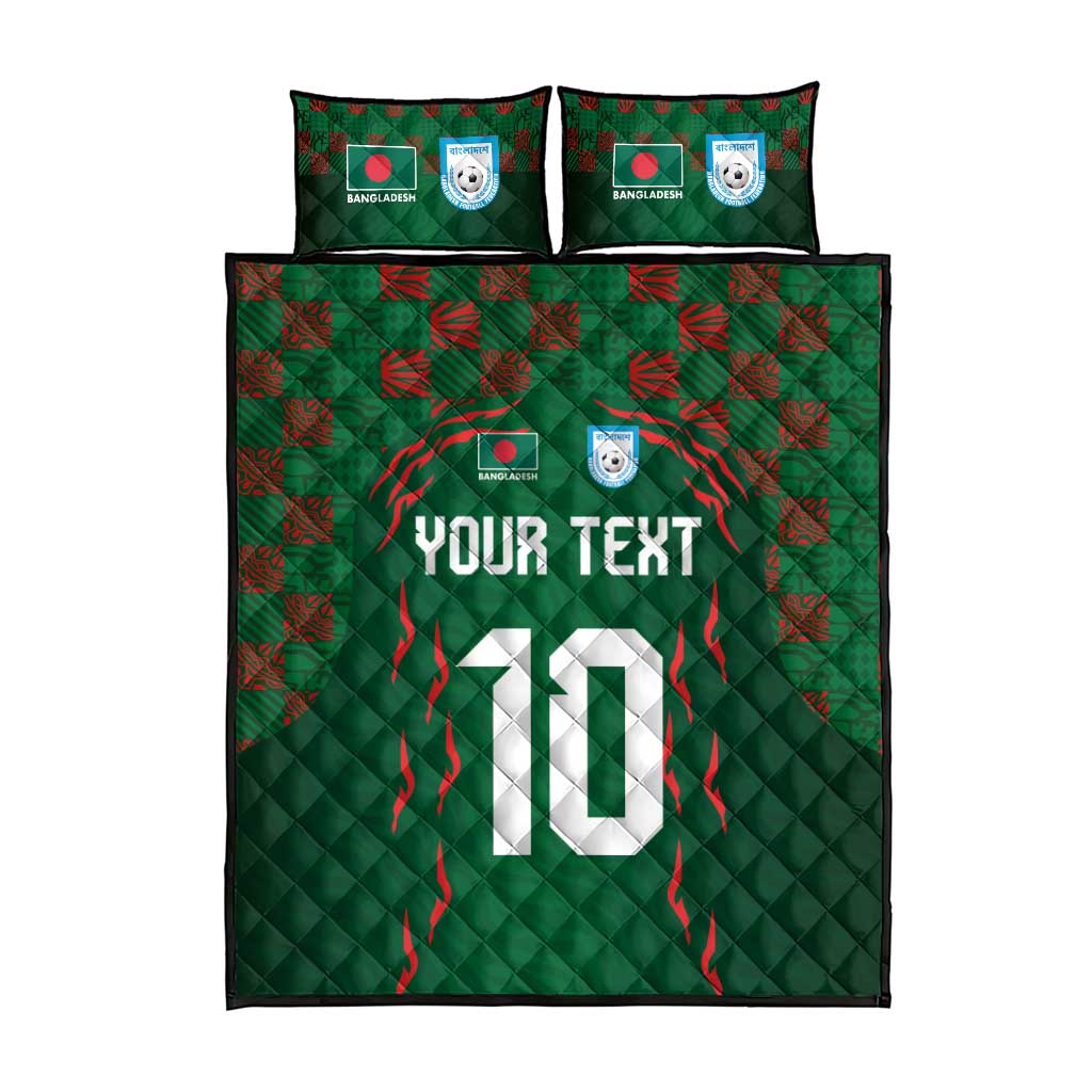 Custom Bangladesh Football Quilt Bed Set Bengal Tigers Green-Red Warriors