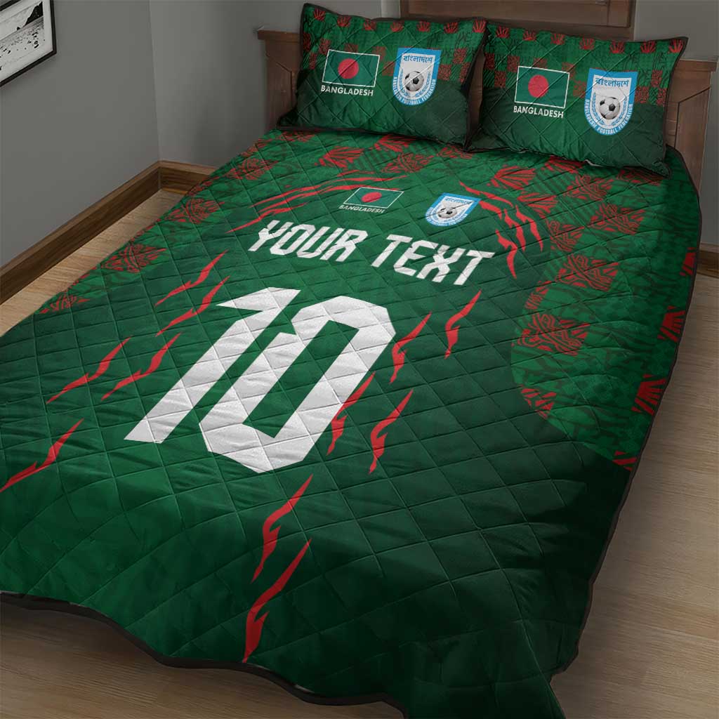 Custom Bangladesh Football Quilt Bed Set Bengal Tigers Green-Red Warriors