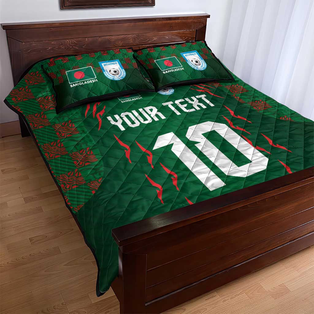 Custom Bangladesh Football Quilt Bed Set Bengal Tigers Green-Red Warriors