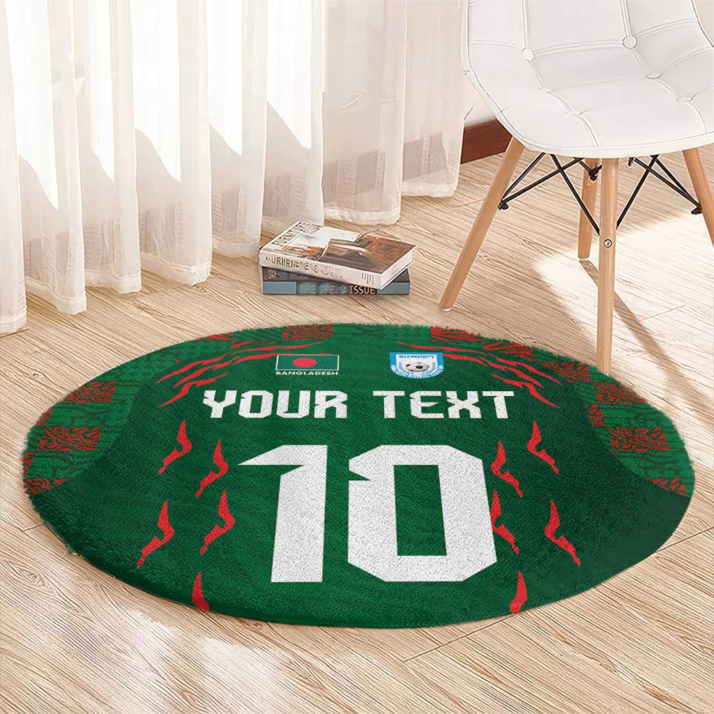 Custom Bangladesh Football Round Carpet Bengal Tigers Green-Red Warriors