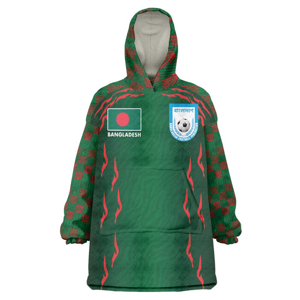 Custom Bangladesh Football Wearable Blanket Hoodie Bengal Tigers Green-Red Warriors