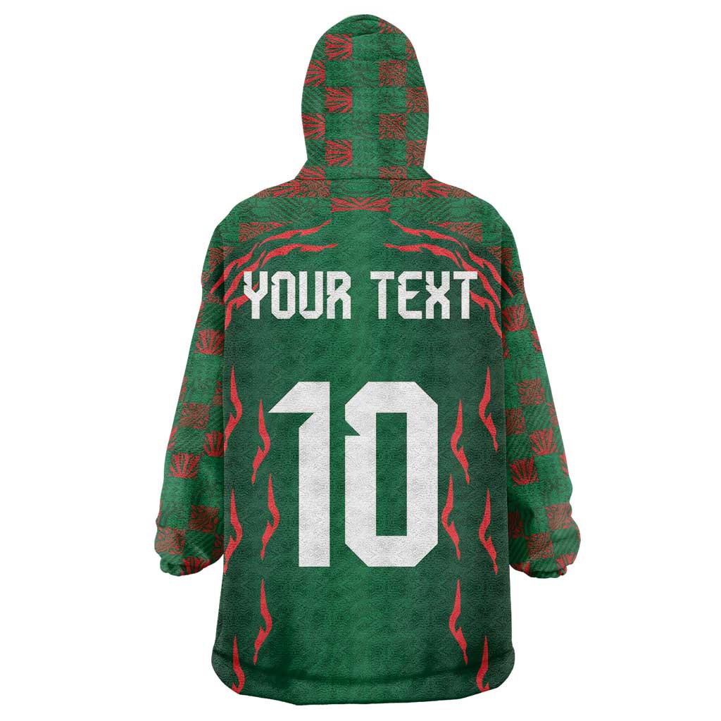 Custom Bangladesh Football Wearable Blanket Hoodie Bengal Tigers Green-Red Warriors