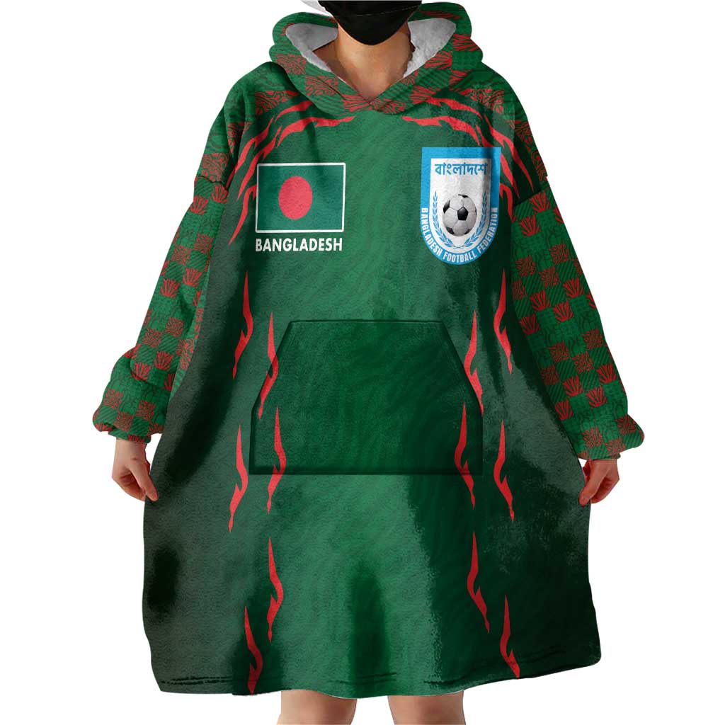 Custom Bangladesh Football Wearable Blanket Hoodie Bengal Tigers Green-Red Warriors