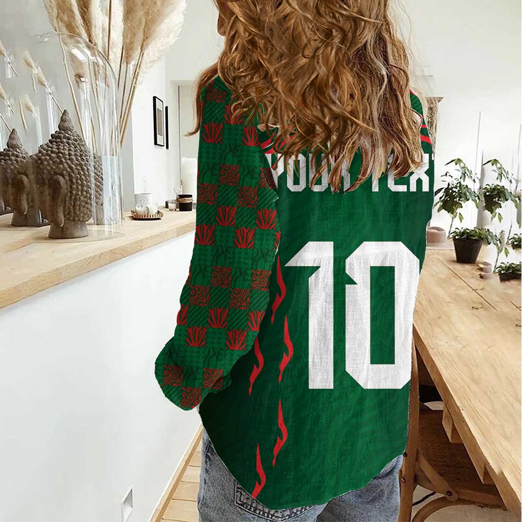 Custom Bangladesh Football Women Casual Shirt Bengal Tigers Green-Red Warriors