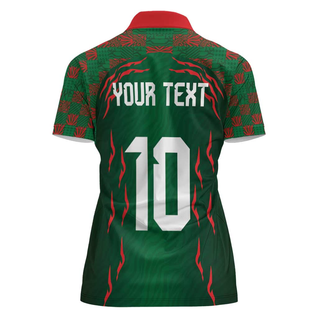 Custom Bangladesh Football Women Polo Shirt Bengal Tigers Green-Red Warriors
