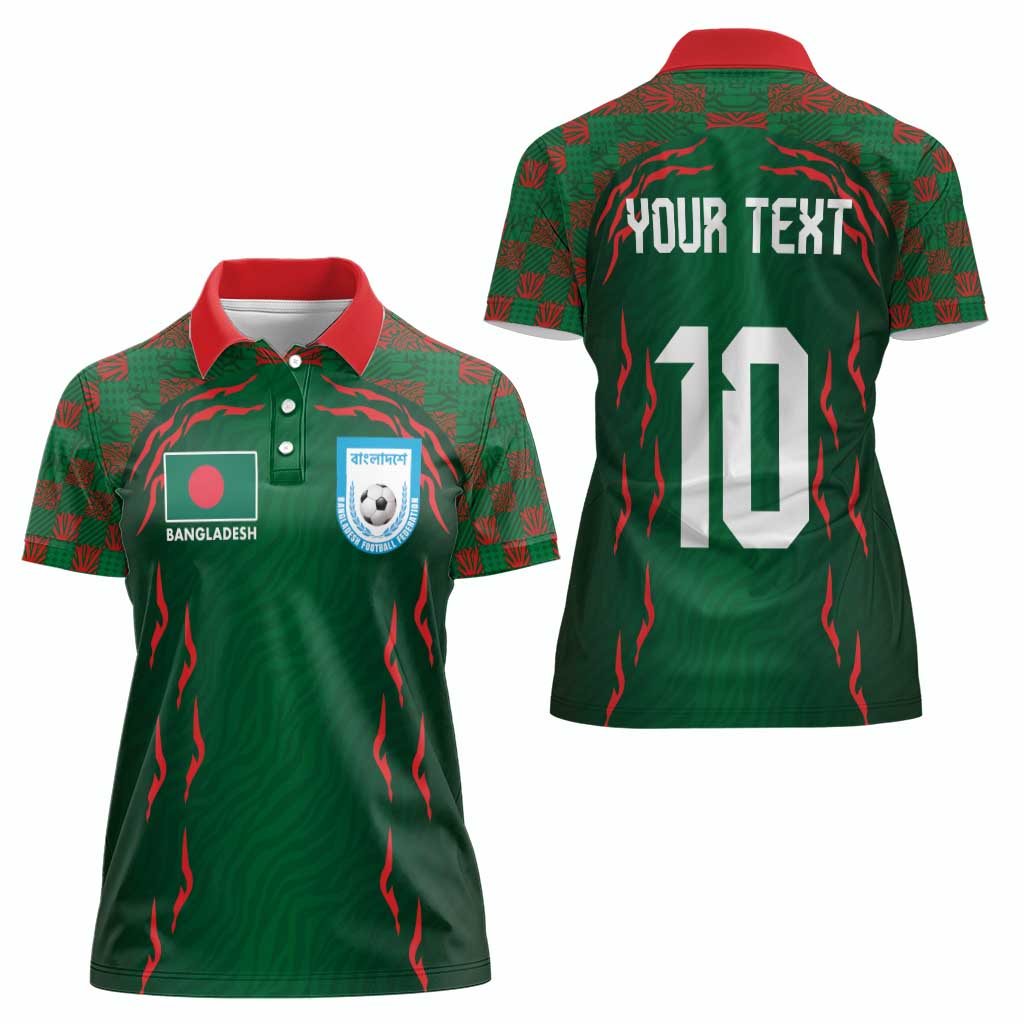 Custom Bangladesh Football Women Polo Shirt Bengal Tigers Green-Red Warriors